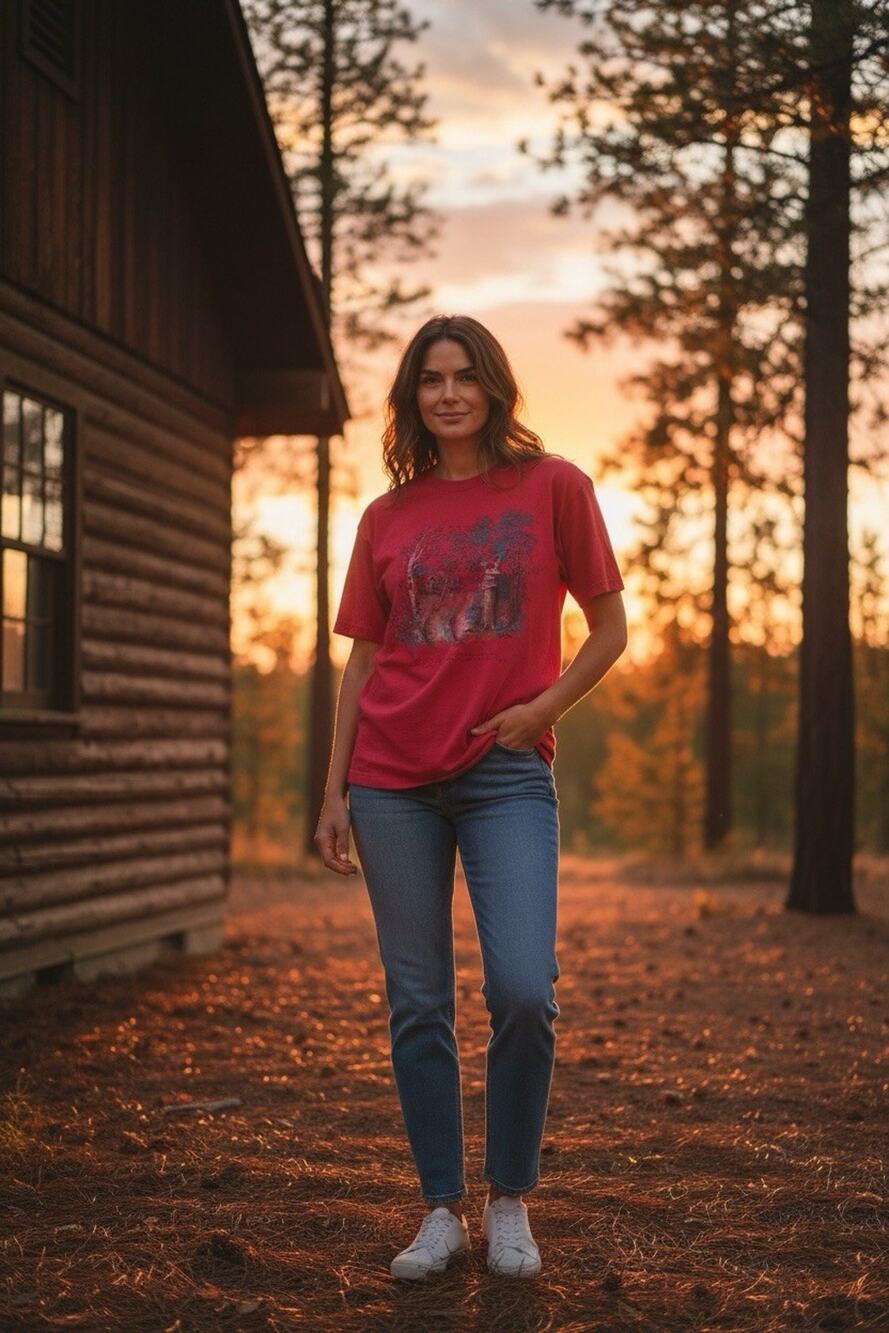 Vintage Northern Reflections L Pink Cabin on the Lake Crewneck T-Shirt